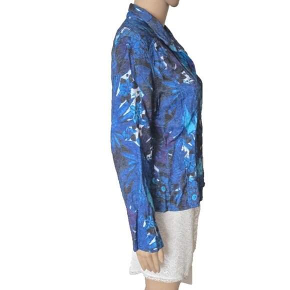 Chico's Women's Jacket Blue Multi Floral Snap Front Mock Neck size 1 - Picture 3 of 5